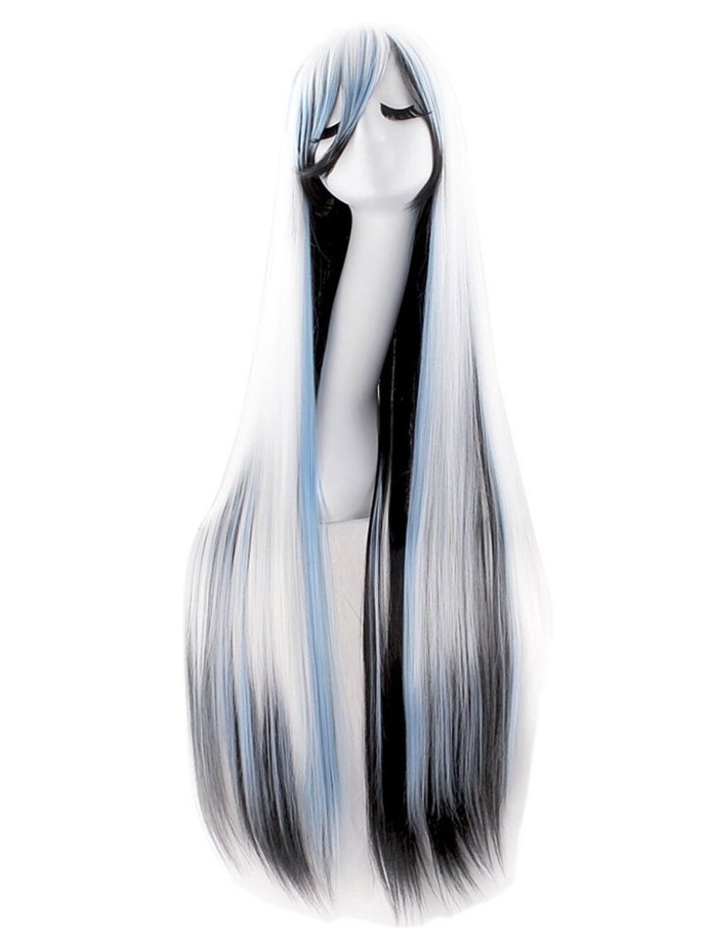 Women's White Black 40 Inch Oblique Synthetic Modern Long Straight Wig Bangs